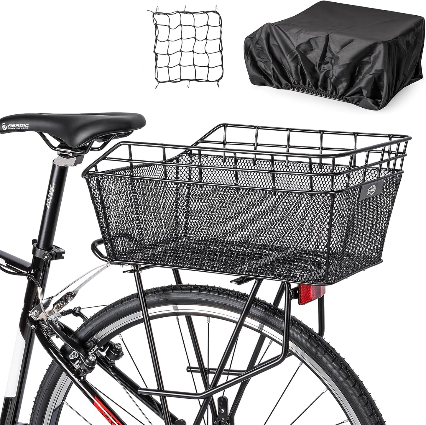 Large rear bike basket with cargo net & waterproof cover – Orvian