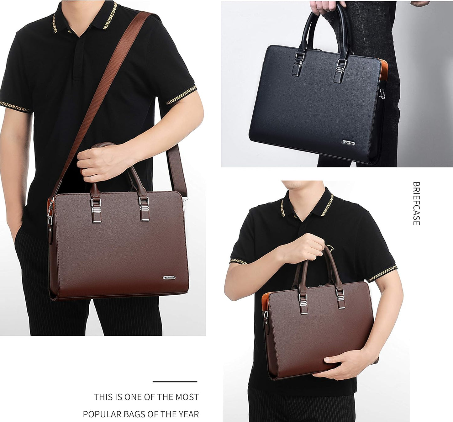 Genuine leather multi-compartment business laptop bag for professionals