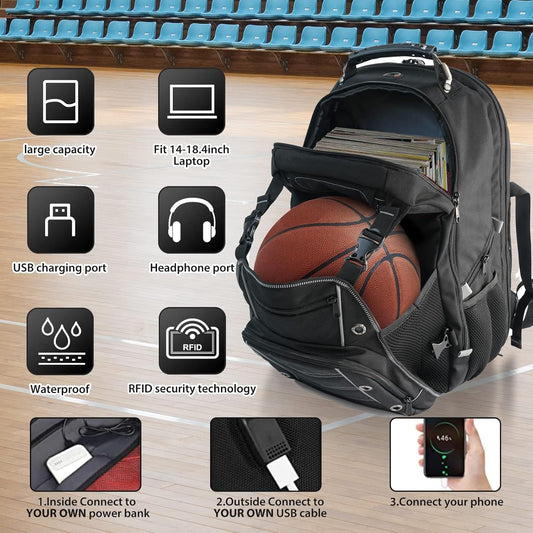55L Extra-Large Travel Laptop Backpack with USB Charging Port and RFID Protection