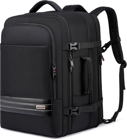 Expandable 45–55 L waterproof travel backpack with 46.5 cm laptop compartment