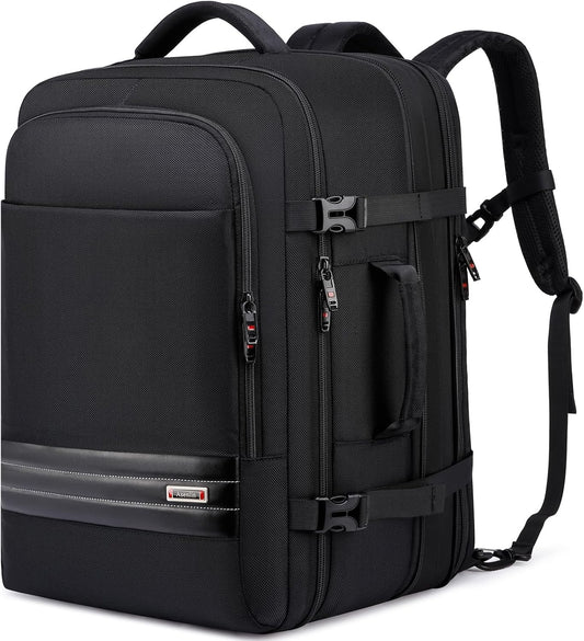 Expandable 45–55 L waterproof travel backpack with 46.5 cm laptop compartment