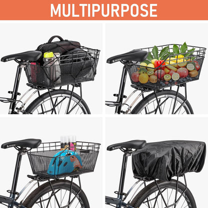 Large rear bike basket with cargo net & waterproof cover – Orvian