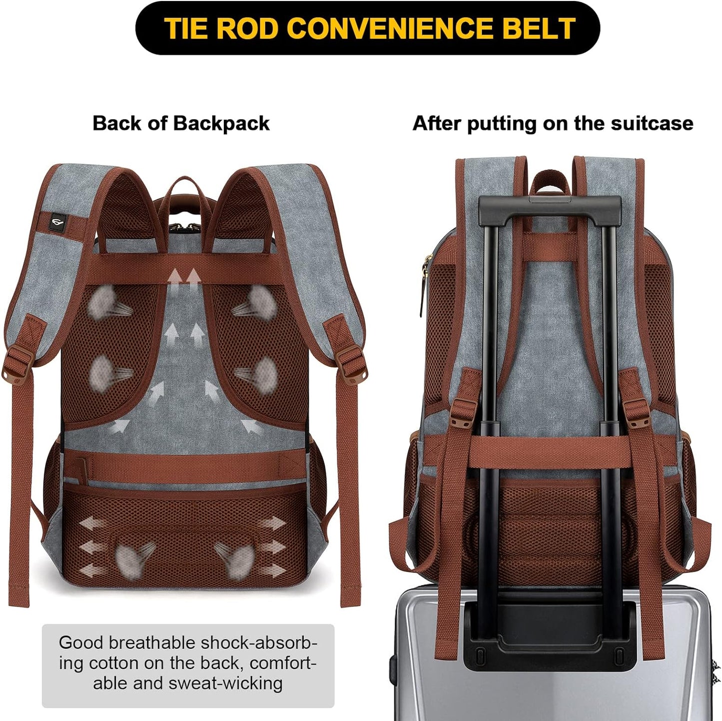 Anti-theft canvas laptop and travel rucksack with USB port – suitable for laptops up to 43.94 cm