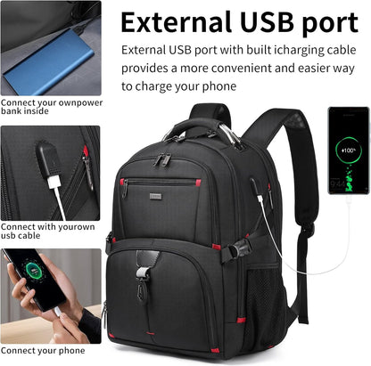 50L waterproof extra-large travel laptop backpack with USB port