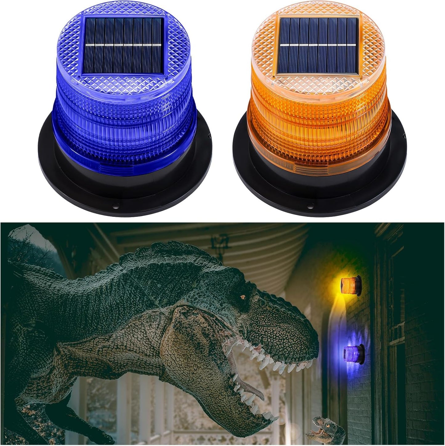 Solar-powered amber and blue magnetic strobe light set – Liora