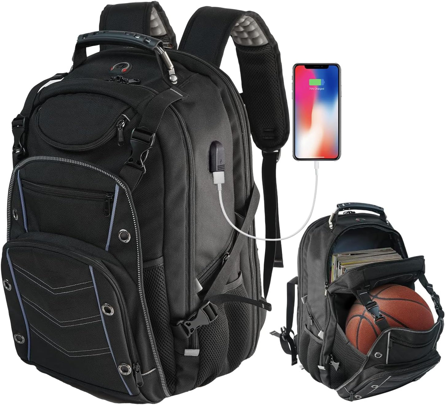 55L Extra-Large Travel Laptop Backpack with USB Charging Port and RFID Protection
