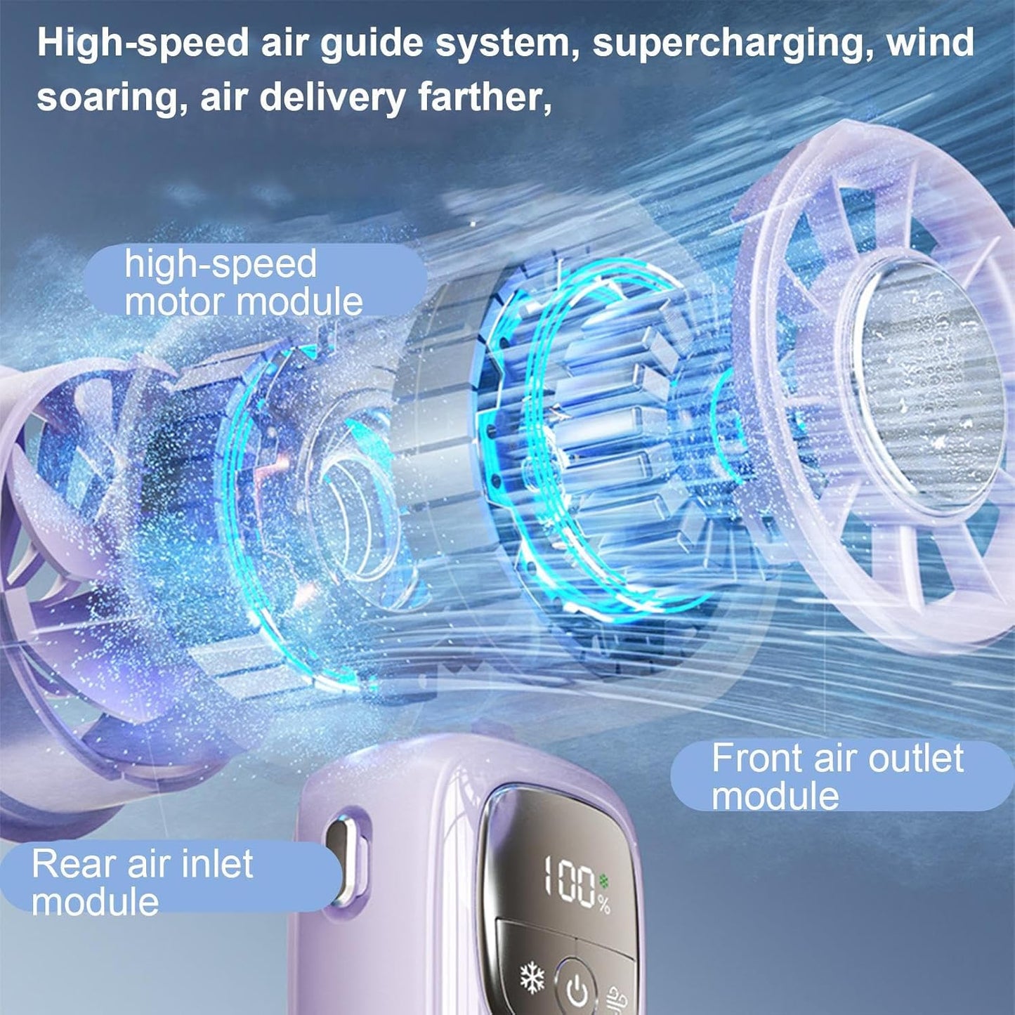 Portable, foldable hand-held fan with LED display, 100 speed settings