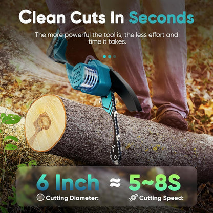 Cordless 6-inch Mini Chainsaw with LED Light and 21 V Battery – TimberCut