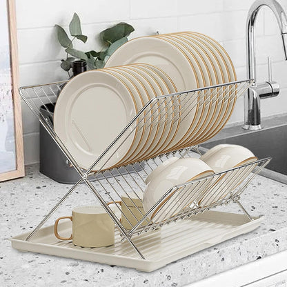Foldable dish drainer – 2-tier kitchen drying rack with removable tray – Kelvra