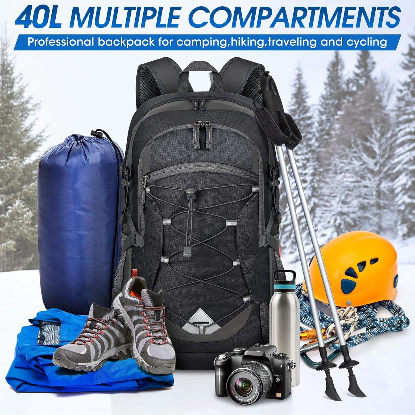 40L waterproof hiking and camping backpack – lightweight & foldable – 2 for the price of 1