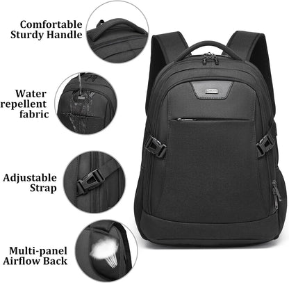 Waterproof travel laptop backpack with USB port and organised storage