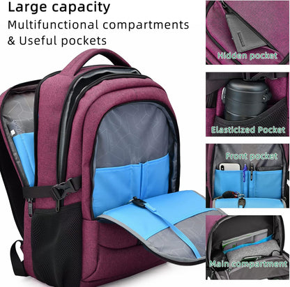 Waterproof travel laptop backpack with USB port and organised storage