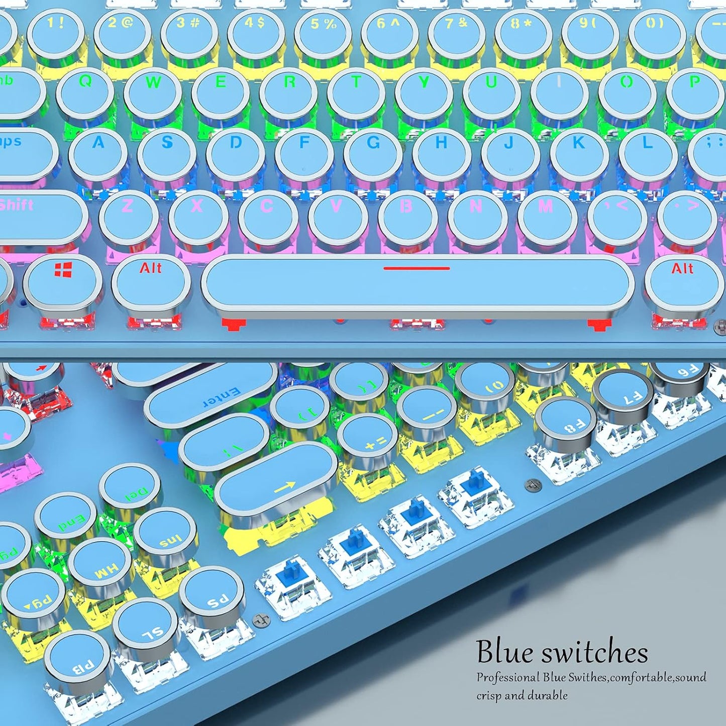 87-key mechanical gaming keyboard with RGB backlighting, blue switches