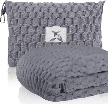 Packable Flannel Travel Blanket with Pillow Pocket and Suitcase Handle Slot – Trevora