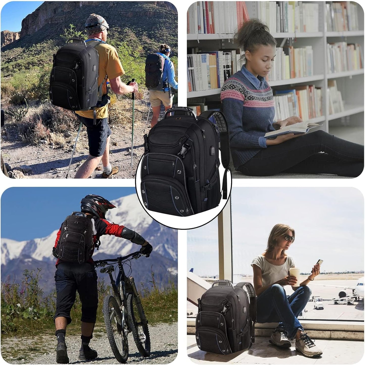 55L Extra-Large Travel Laptop Backpack with USB Charging Port and RFID Protection