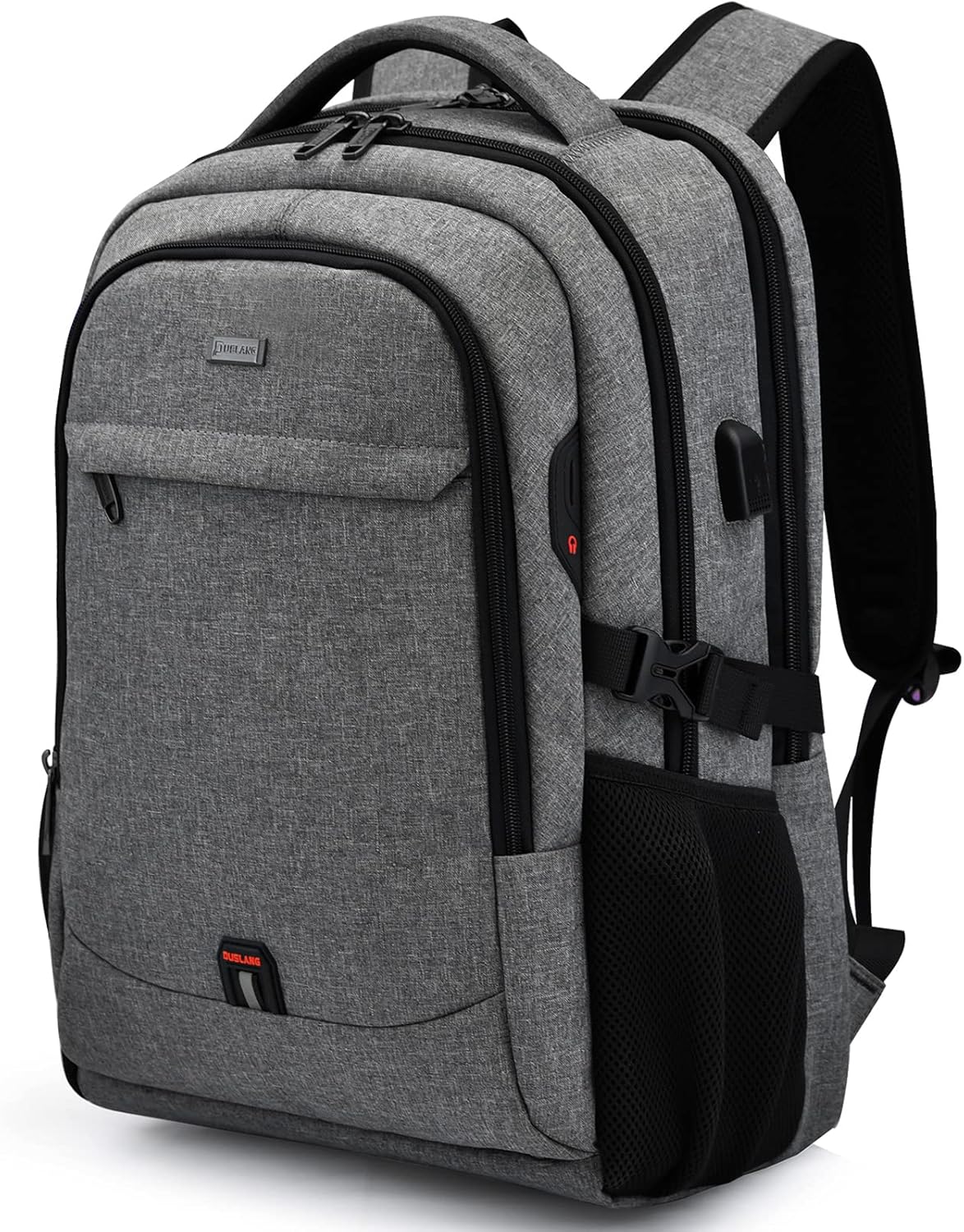Waterproof travel laptop backpack with USB port and organised storage
