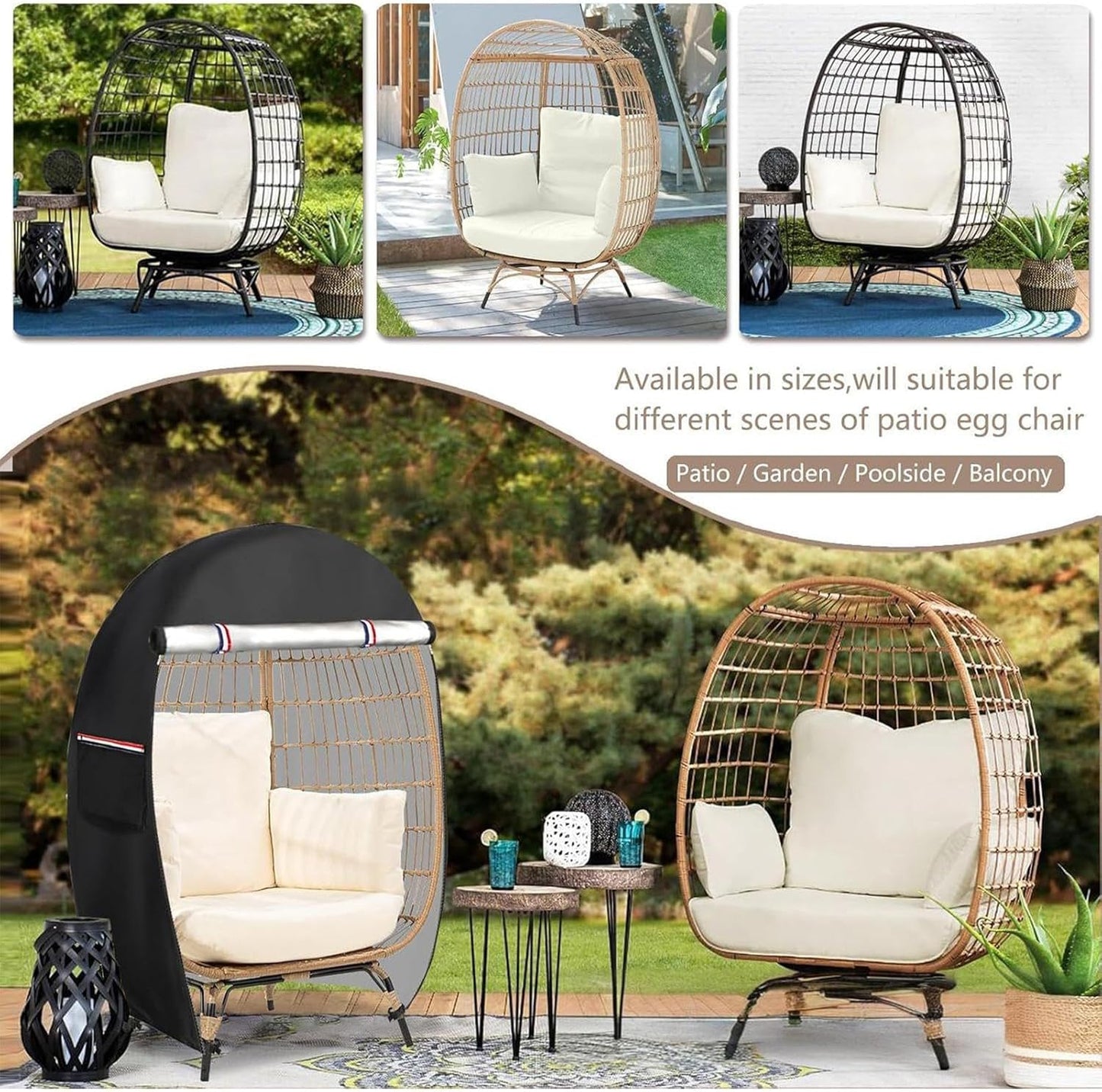 Waterproof egg chair cover with double zip – Solara