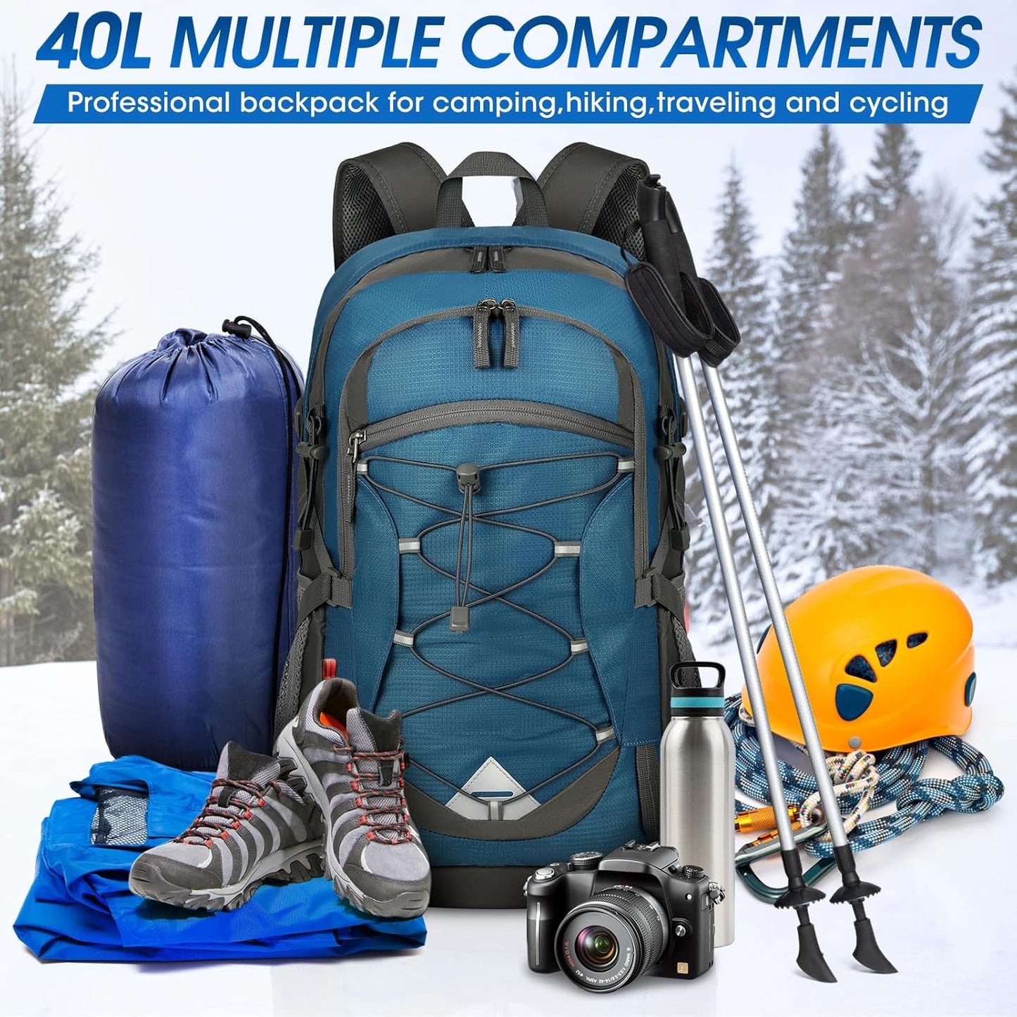 40L waterproof hiking and camping backpack – lightweight & foldable – 2 for the price of 1