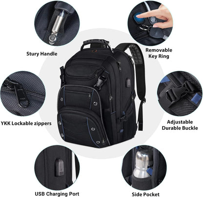55L Extra-Large Travel Laptop Backpack with USB Charging Port and RFID Protection