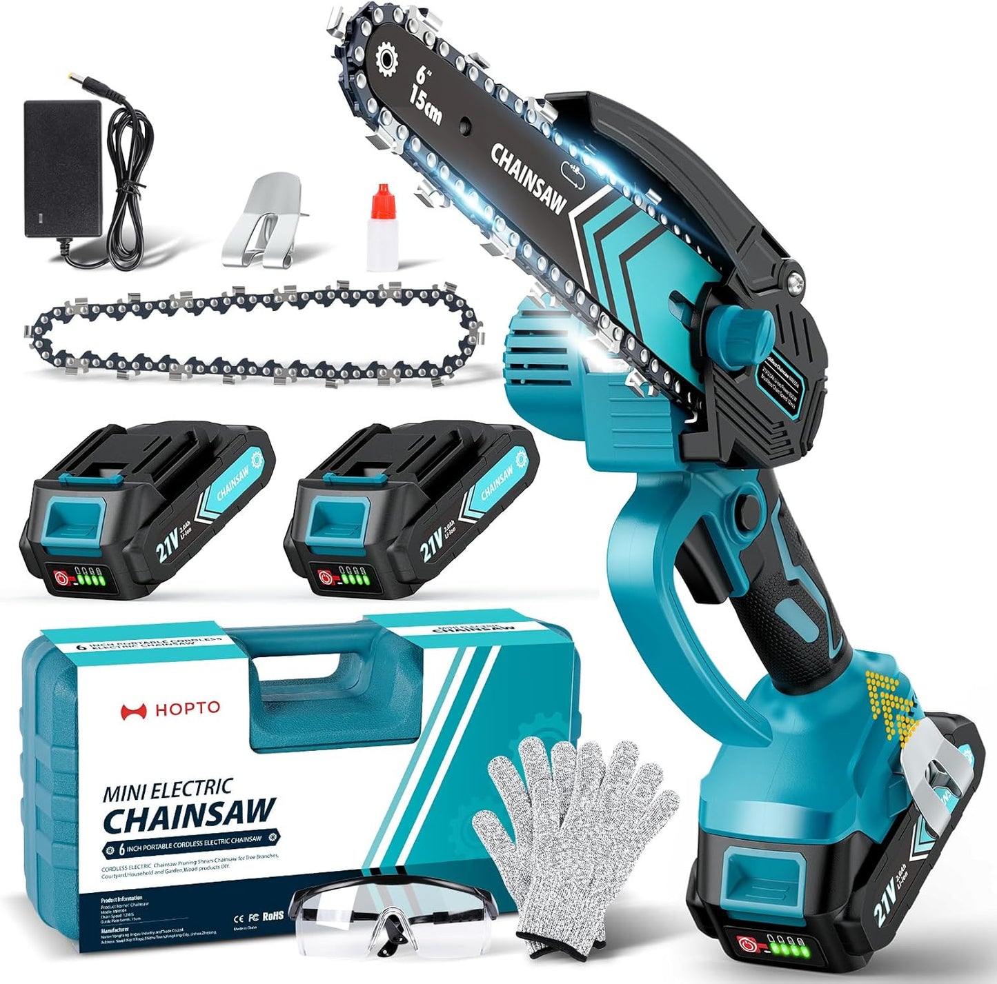 Cordless 6-inch Mini Chainsaw with LED Light and 21 V Battery – TimberCut