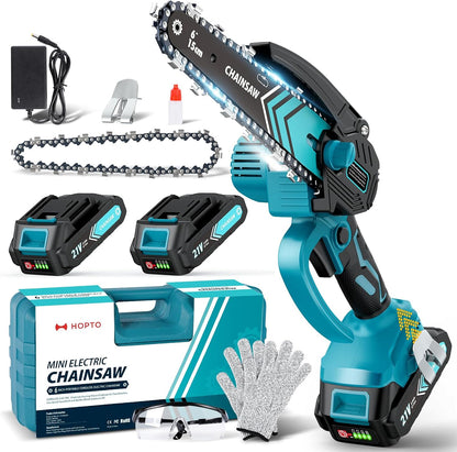 Cordless 6-inch Mini Chainsaw with LED Light and 21 V Battery – TimberCut