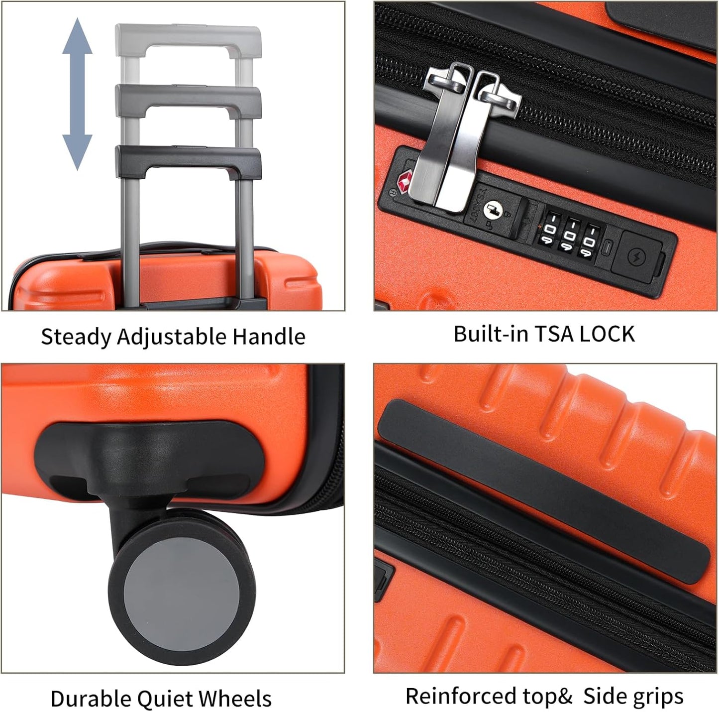 Extendable hard-shell suitcase with spinner wheels and TSA lock.