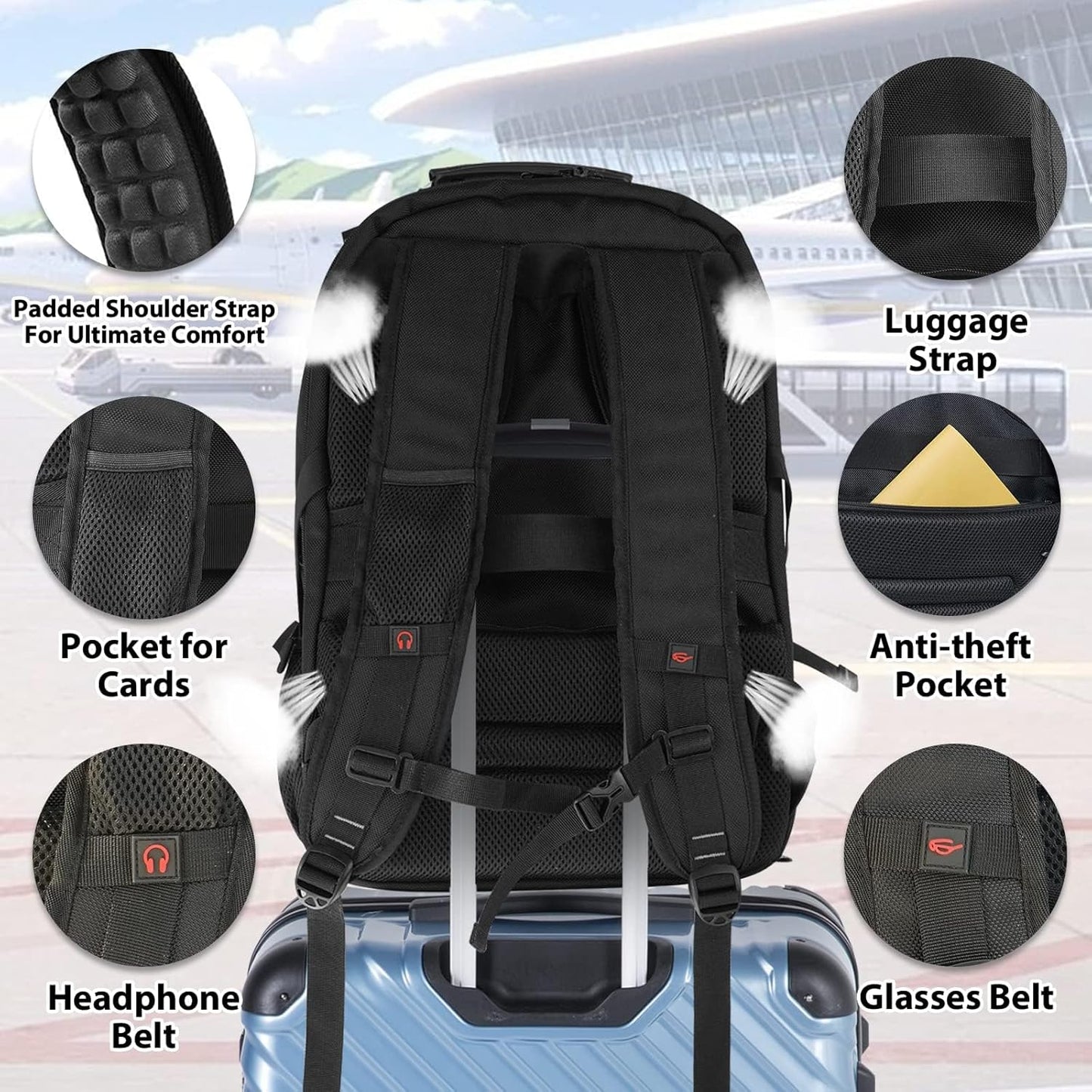 55L Extra-Large Travel Laptop Backpack with USB Charging Port and RFID Protection