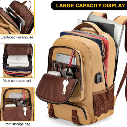 Anti-theft canvas laptop and travel rucksack with USB port – suitable for laptops up to 43.94 cm