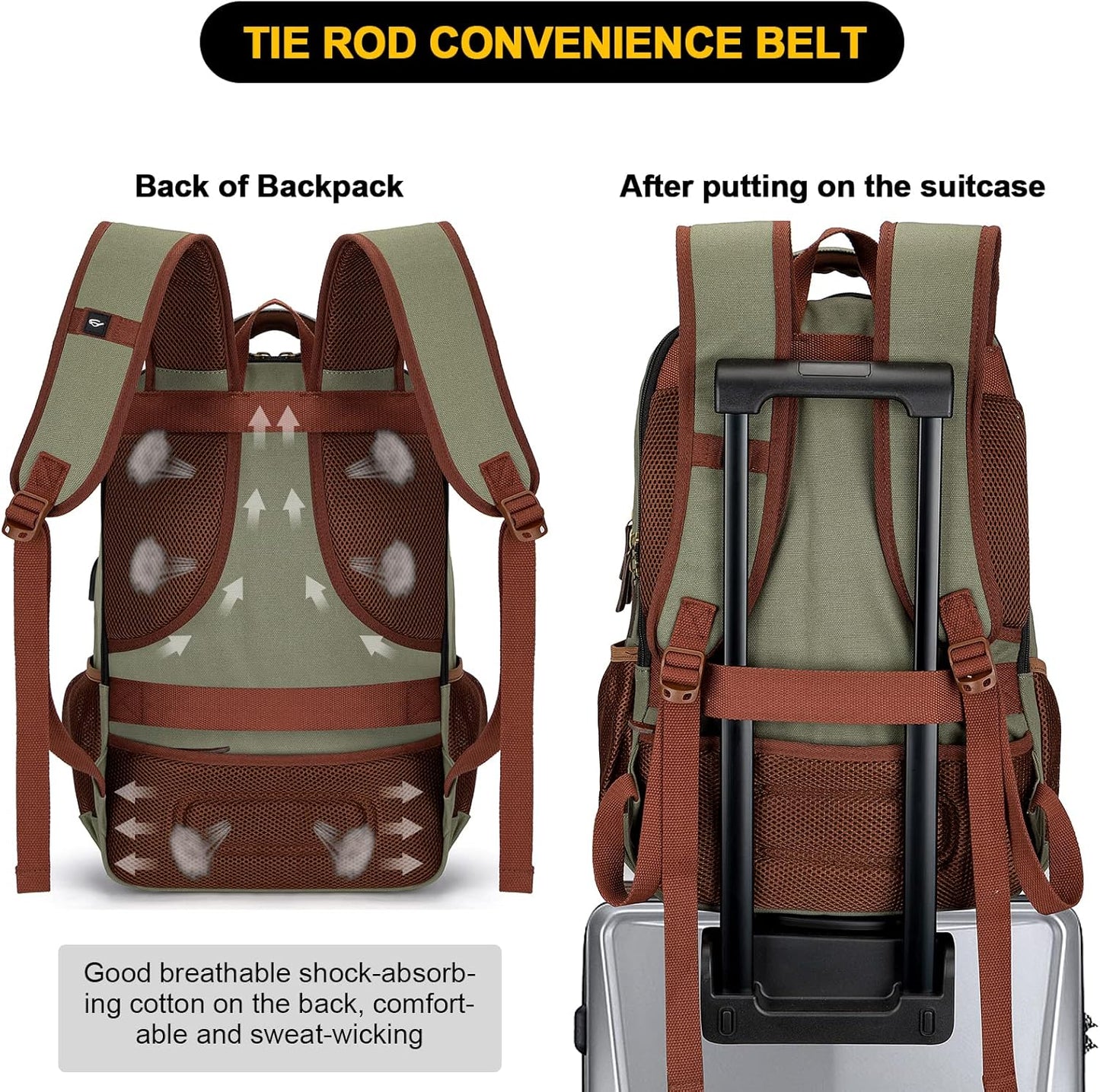 Anti-theft canvas laptop and travel rucksack with USB port – suitable for laptops up to 43.94 cm