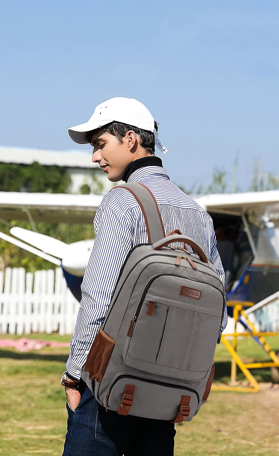 Anti-theft canvas laptop and travel rucksack with USB port – suitable for laptops up to 43.94 cm