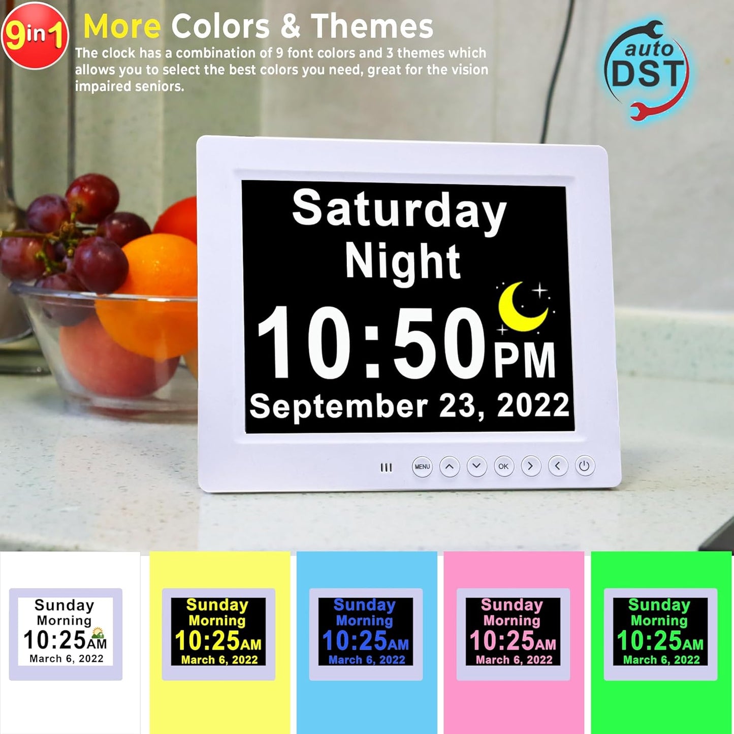 11.5-inch digital calendar day clock with 19 reminders – Claryon