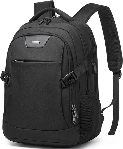 Waterproof travel laptop backpack with USB port and organised storage
