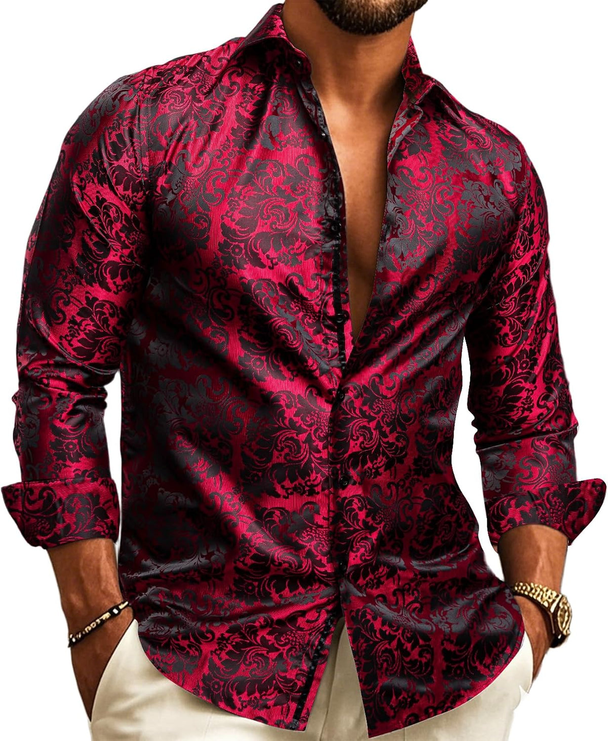 Men's Paisley Jacquard Shirt – Long-Sleeve Style for Weddings & Evening Wear 6