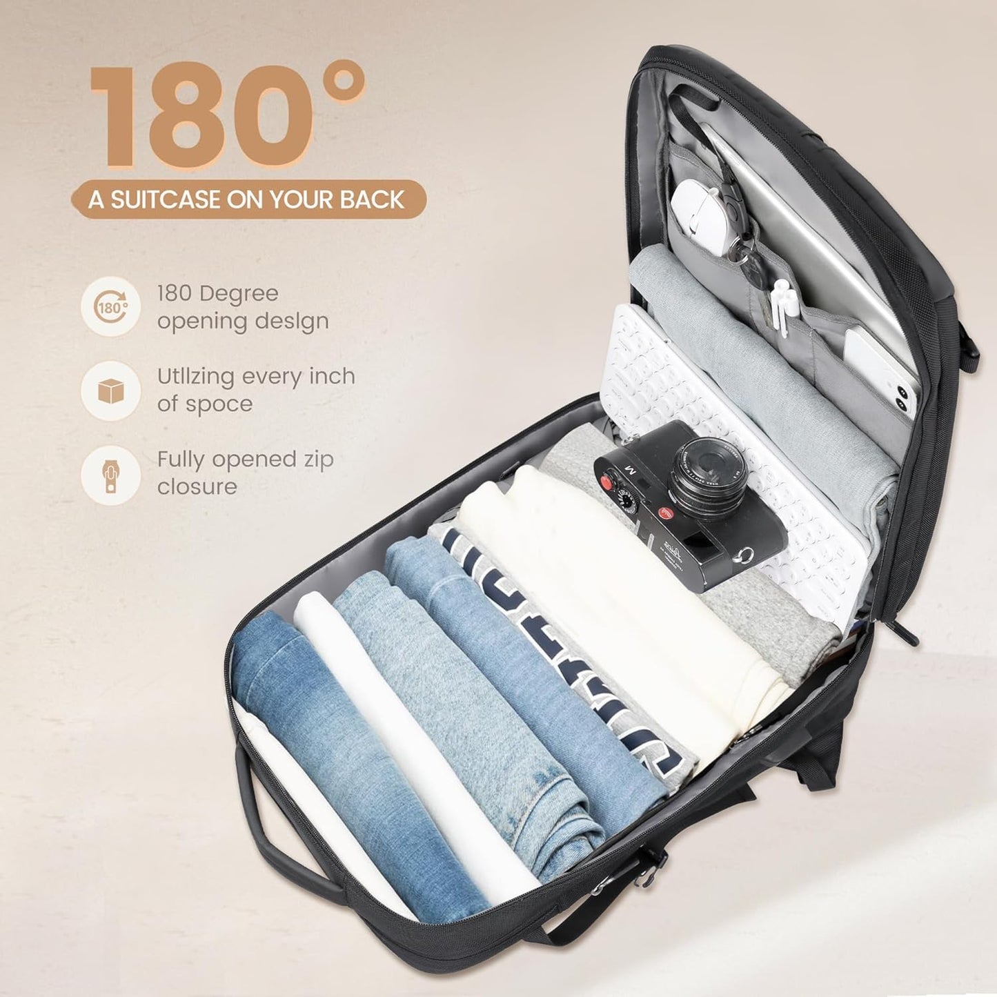 40L expandable waterproof travel backpack with USB port & 17" laptop compartment – AirVoyage
