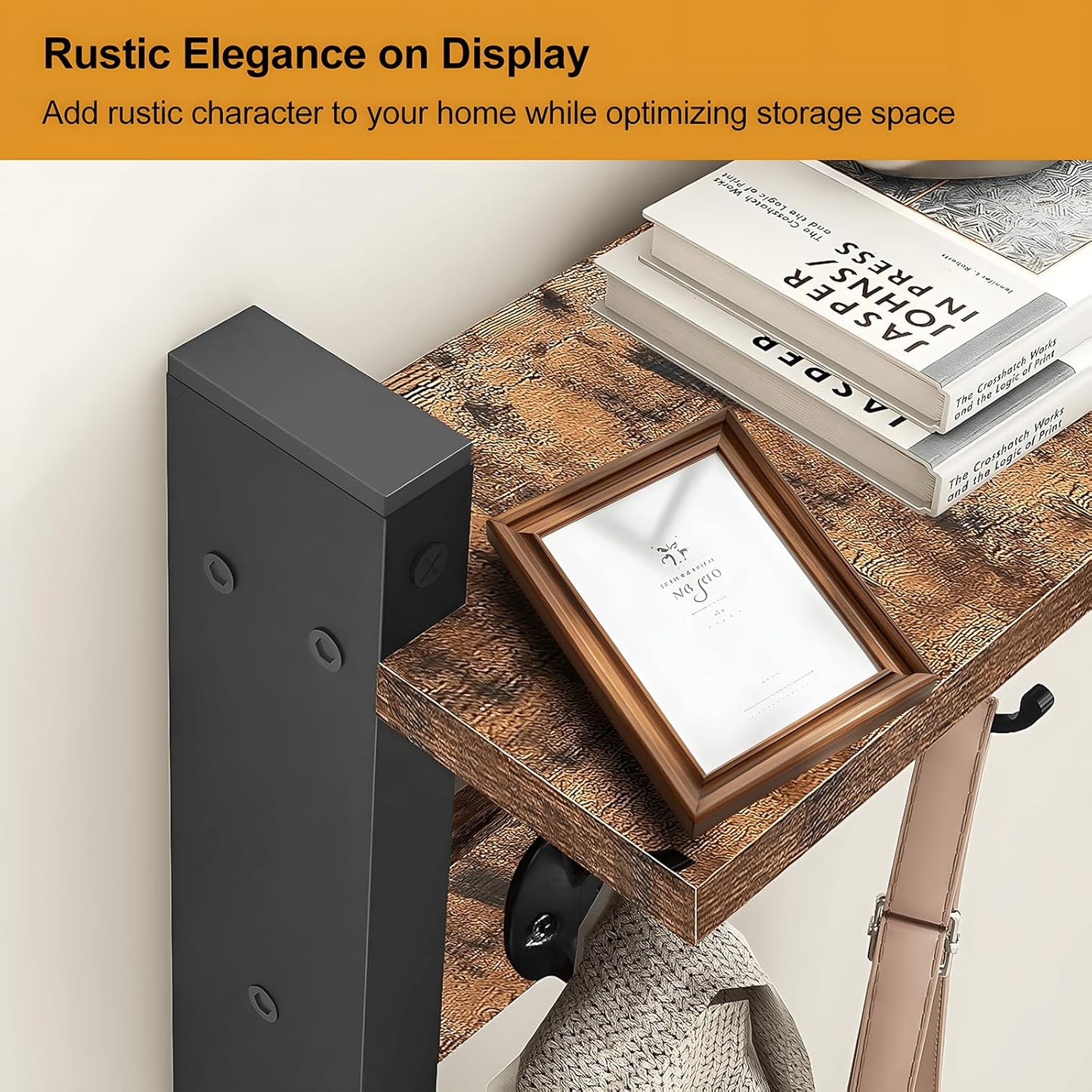 Wall-mounted coat rack with shelf and 5 metal hooks – Ravora