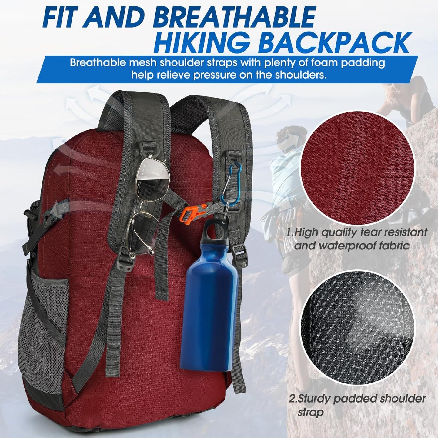 40L waterproof hiking and camping backpack – lightweight & foldable – 2 for the price of 1