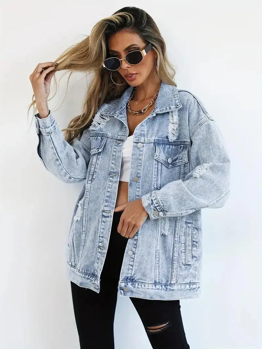 Waterproof & Lined Oversized Women's Hooded Denim Jacket – Autumn Magic Talia