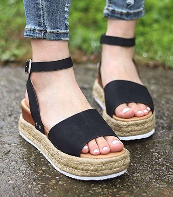Ladies' wedge espadrille sandals with strap - Livia
