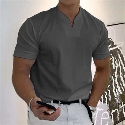 Breathable men's fitness shirt with V-neck – Timo