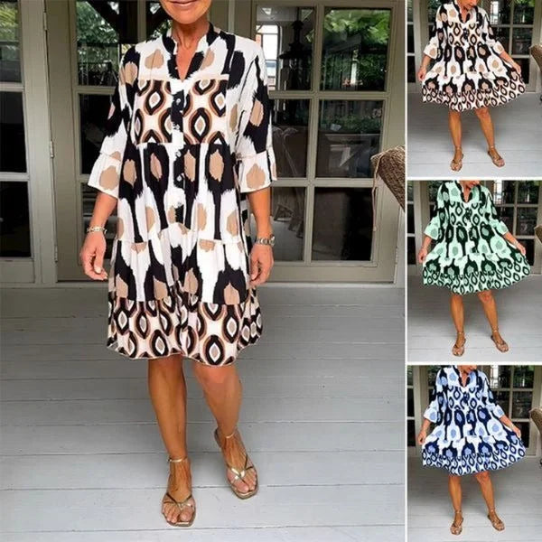 Trendy short-sleeved dress with abstract print & loose fit – Liora