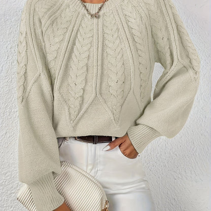 Ladies Cable Knit Sweater with Lantern Sleeves – Sanna