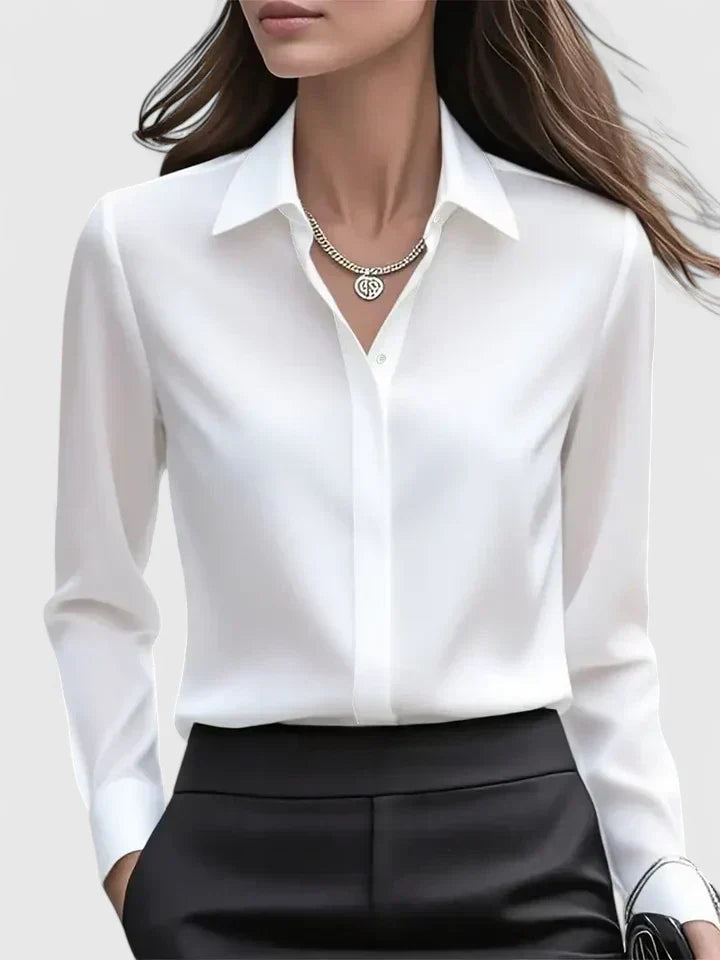 Women's Satin Long Sleeve Blouse - Polished Office Shirt 2