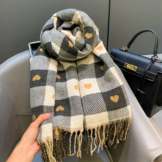 Checkered women's scarf made of polyester for autumn & winter – Aurelie
