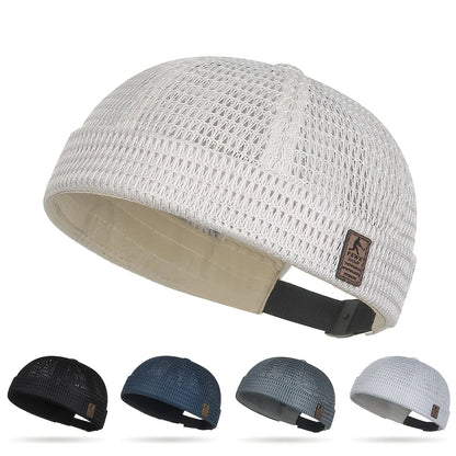 Cream open weave cap with adjustable back strap, above smaller views of four other colours 8