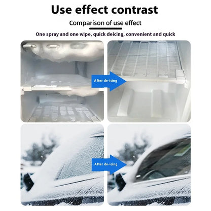 Before and after comparison of a frosted freezer compartment and a snow-covered car window 8