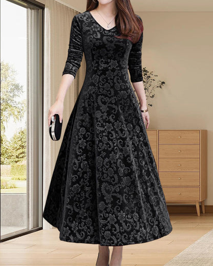 Midi dress with A-line & V-neck – Amara