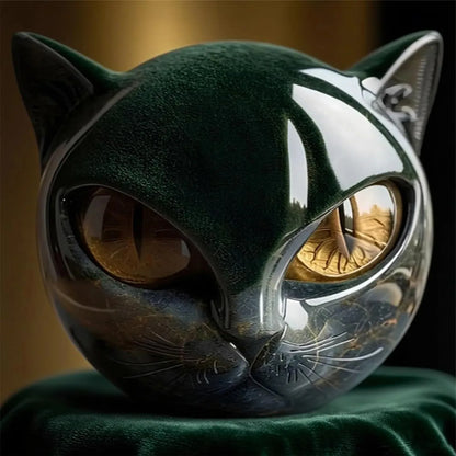 Version with a dark green velvety top half and glossy lower face, resting on green velvet cloth 8