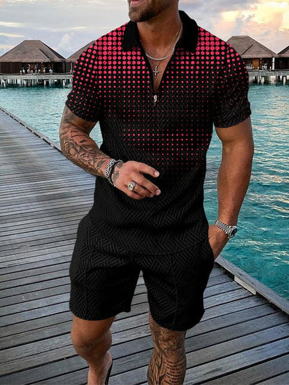 Two-piece men's summer outfit with polo shirt and shorts – Damon