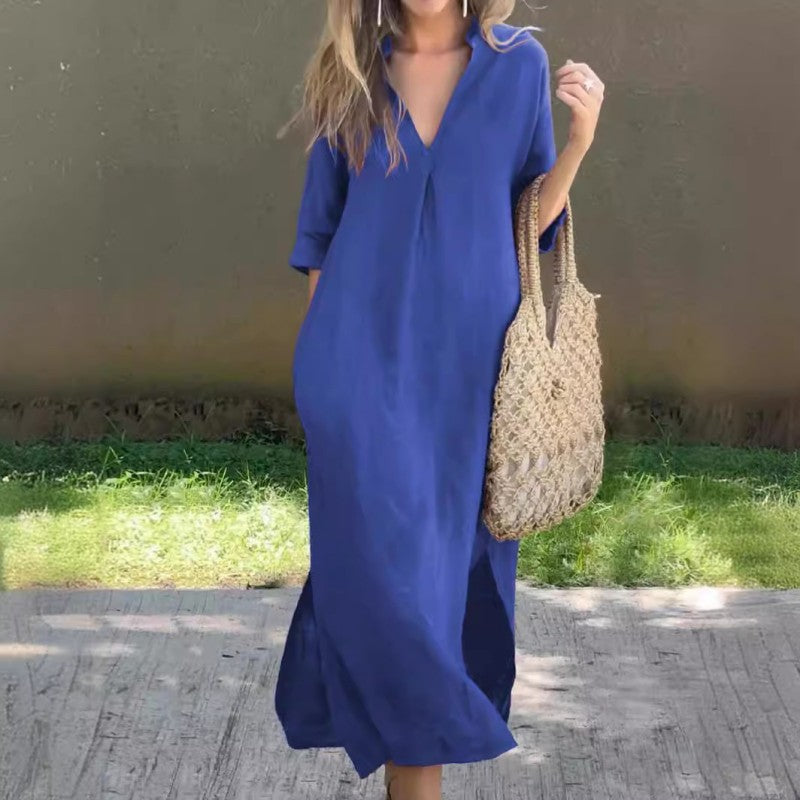 Summer dress with V-neck and slits – Soraya