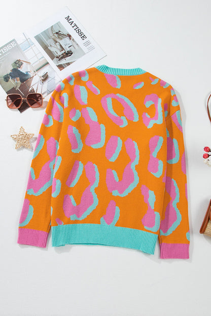 Ladies' Sweater With Colour Block Leopard Print And Round Neck - Liora